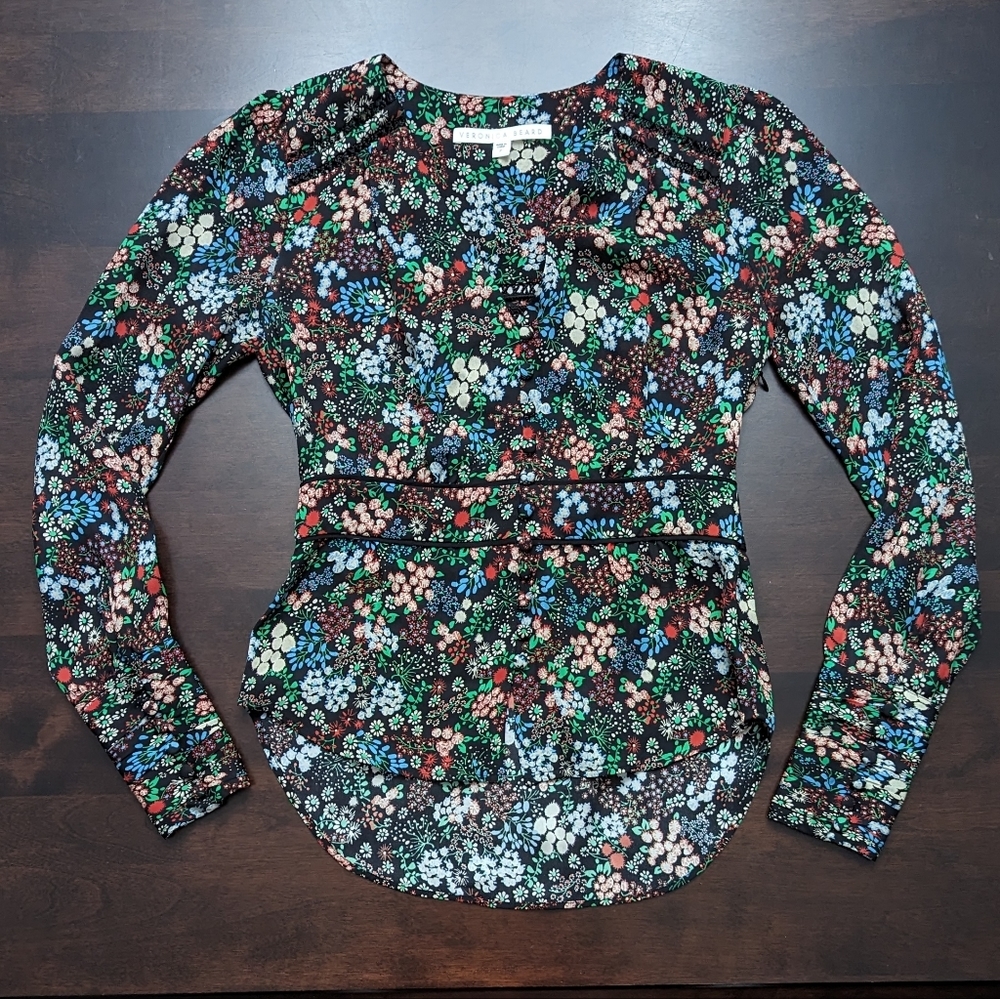 Veronica Beard Silk Ripley Ruched Boho Blouse